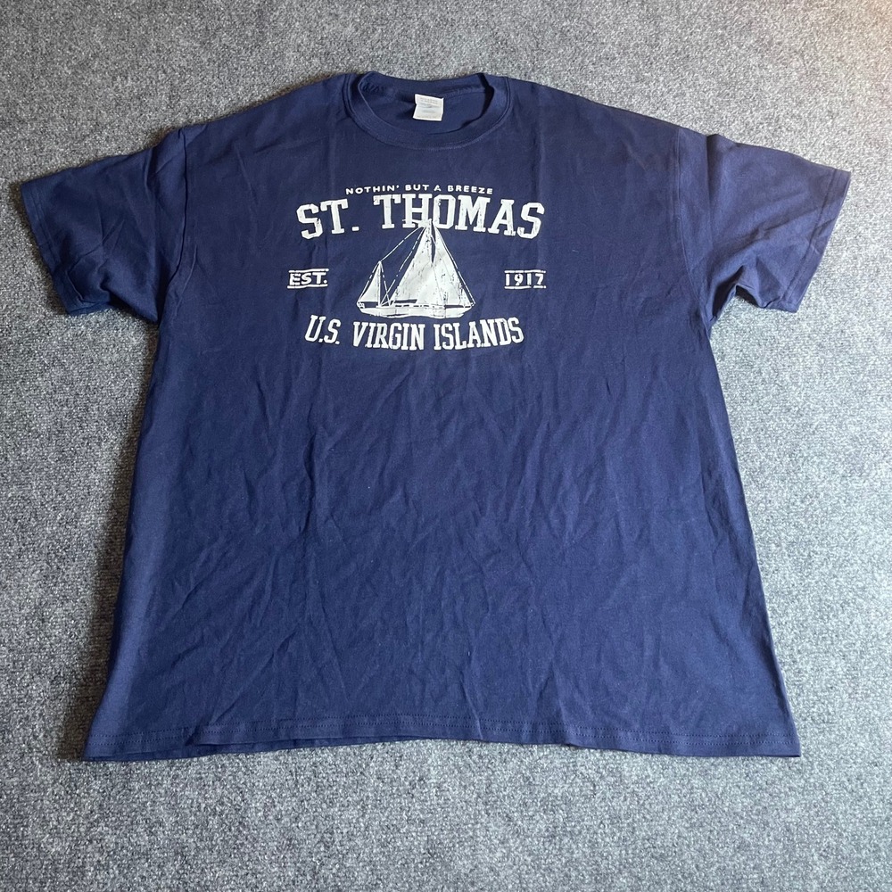 Gildan St Thomas US Virgin Islands Sailboat Graphic T-Shirt Navy Blue XL Cotton